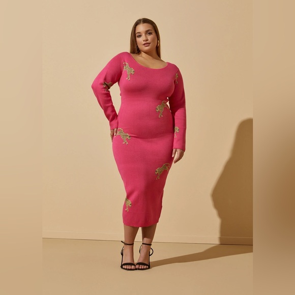 Fuchsia, Ashley Stewart sweater dress With leopards. - Picture 3 of 4